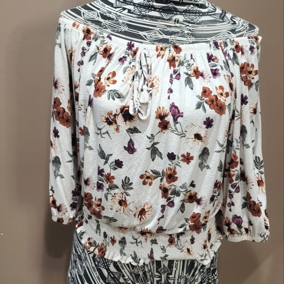 Tops - Floral Off-Shoulder Smocked Waisted Women's Peasant Top